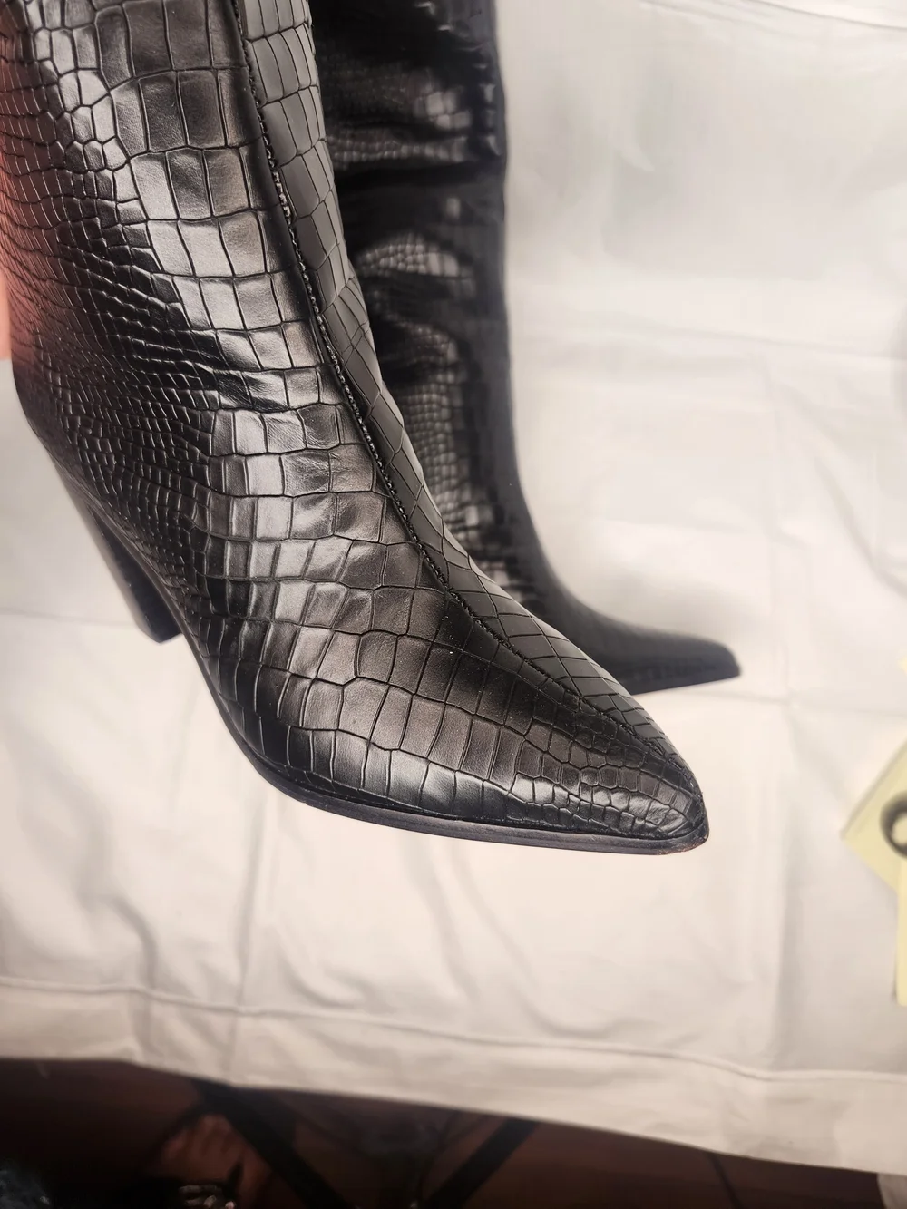 Black Croc-Embossed Over-the-Knee Boots with Block Heel